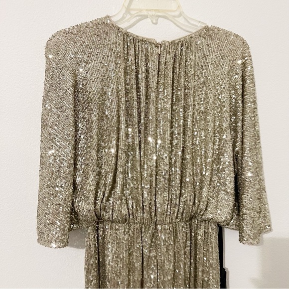 NWT PINKO Aquarius Gold Sequin Jumpsuit Flared Sleeve Wide Leg Cocktail US 6 - Picture 8 of 14